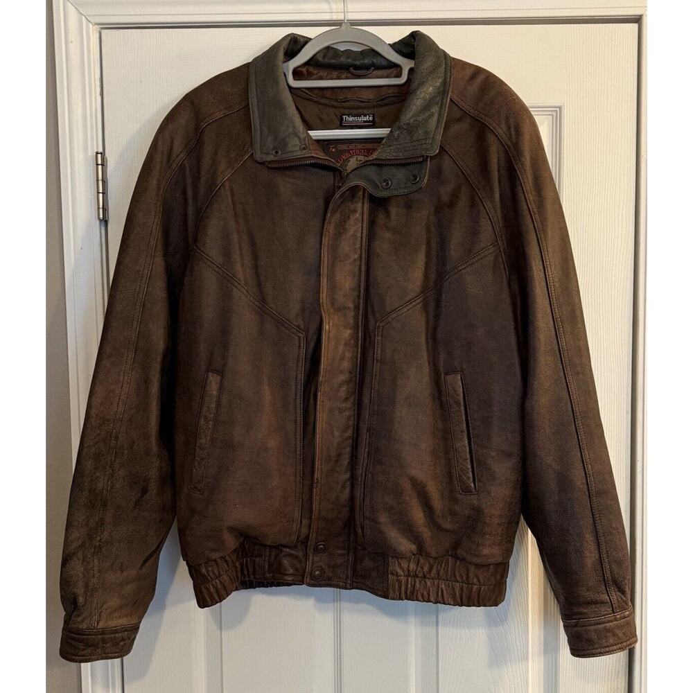 VTG Wilsons Leather‎ Jacket Mens Large Tall Two-Tone Brown Green Distressed EUC